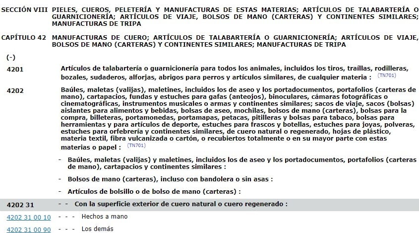 Ejemplo cómo saber el código arancelario de un producto